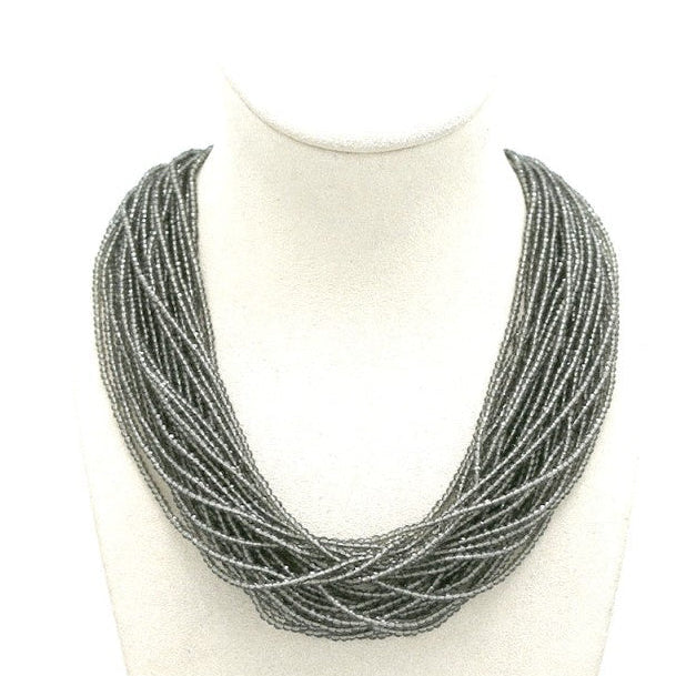 Multi Strand Glass Beaded Necklace Grey