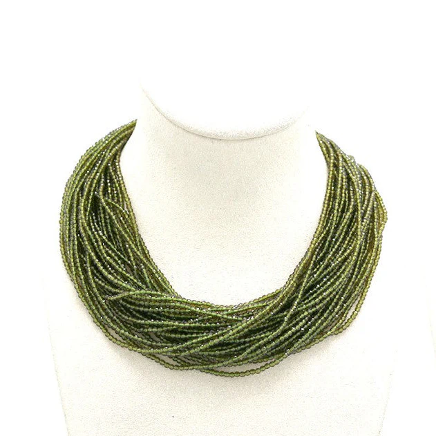 Multi Strand Glass Beaded Necklace Khaki
