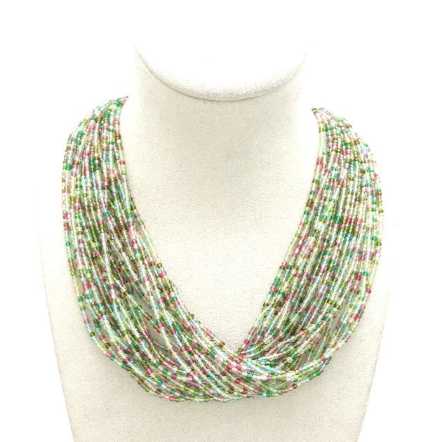 Multi Strand Multi Coloured Glass Beaded Necklace Greens