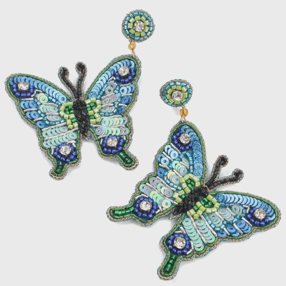 My Doris Blue Butterfly Beaded Earrings