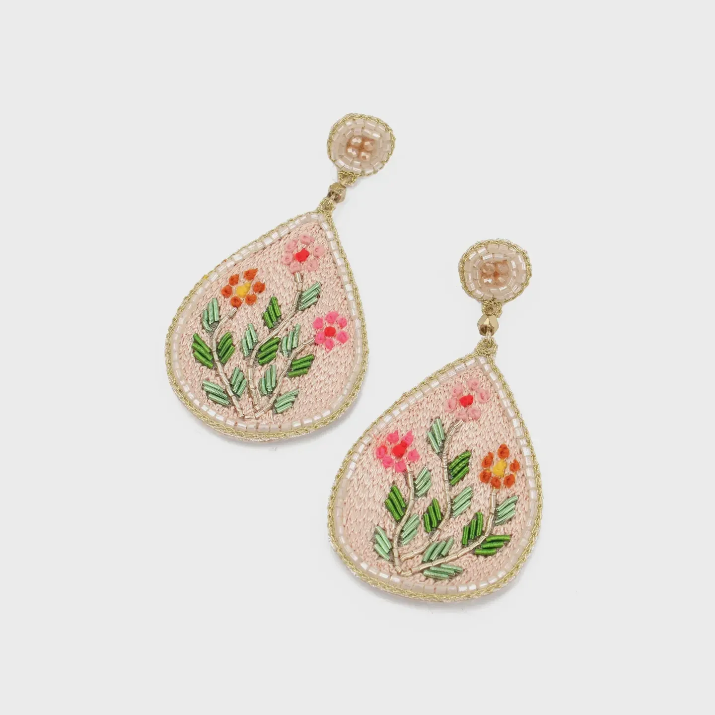 My Doris Folk Floral Teardrop Earrings Cream