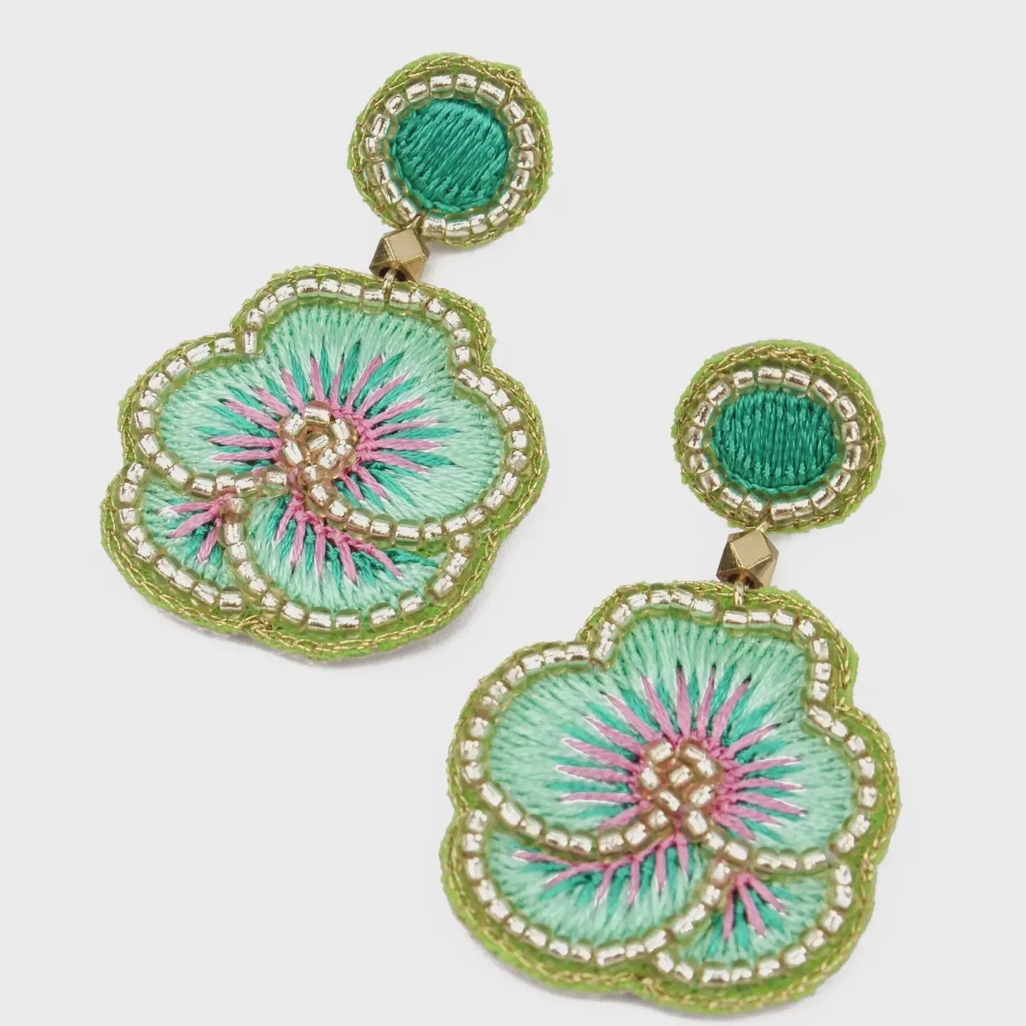 My Doris Mint Green Pansy Earrings