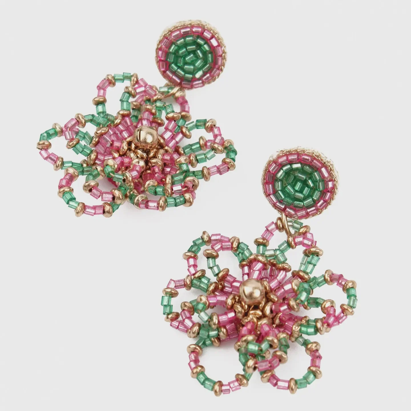 My Doris Pink and Green Flower Earrings