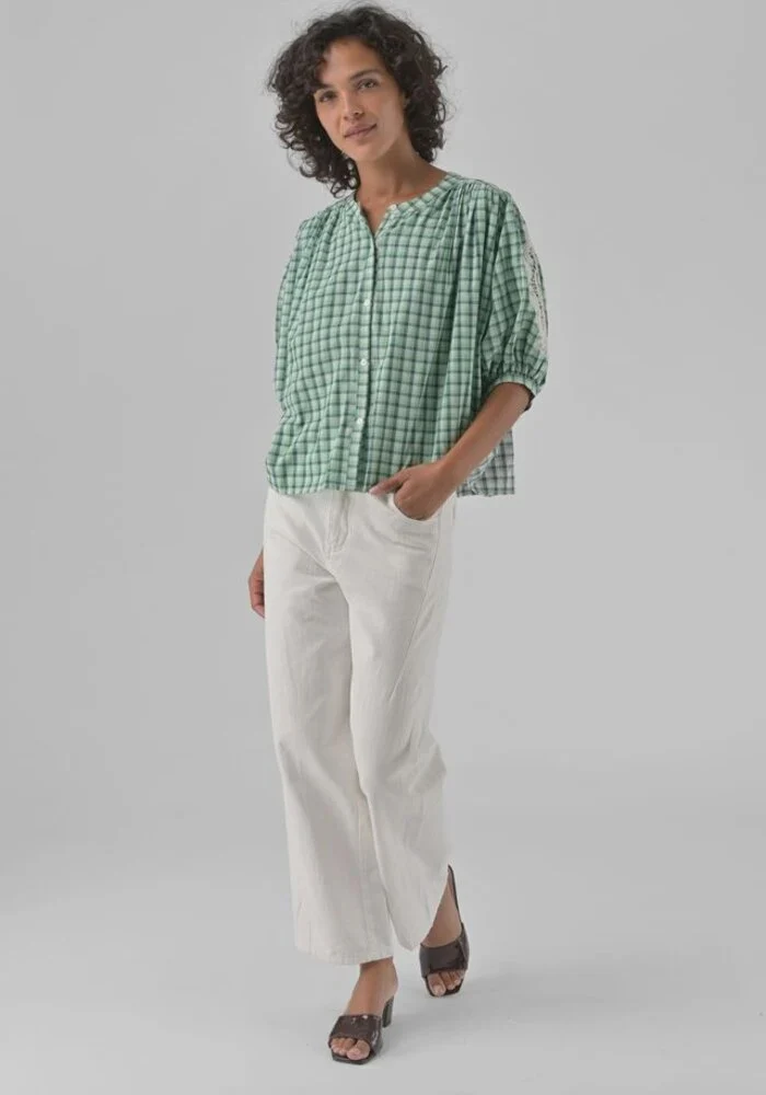 Orfeo Adrian Blouse Green Check - Image 2