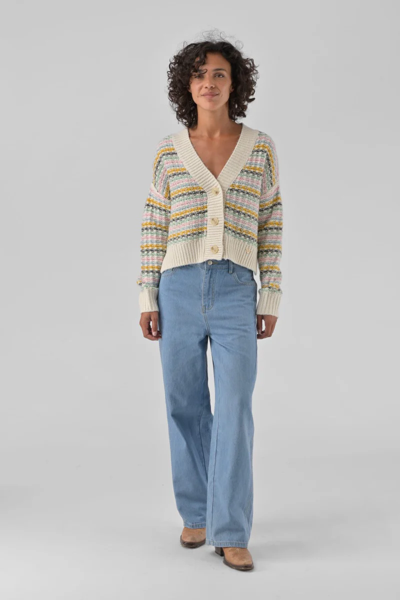 Orfeo Caleb Cardigan Ecru Stripe