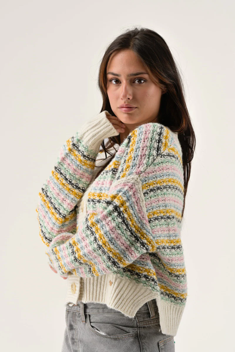 Orfeo Caleb Cardigan Ecru Stripe - Image 2