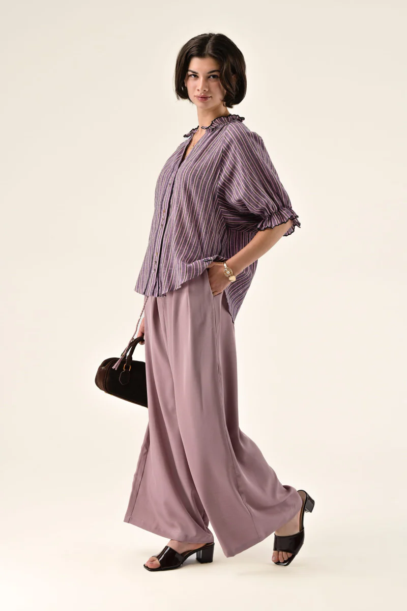 Orfeo Clery Blouse Rayure Violet - Image 3