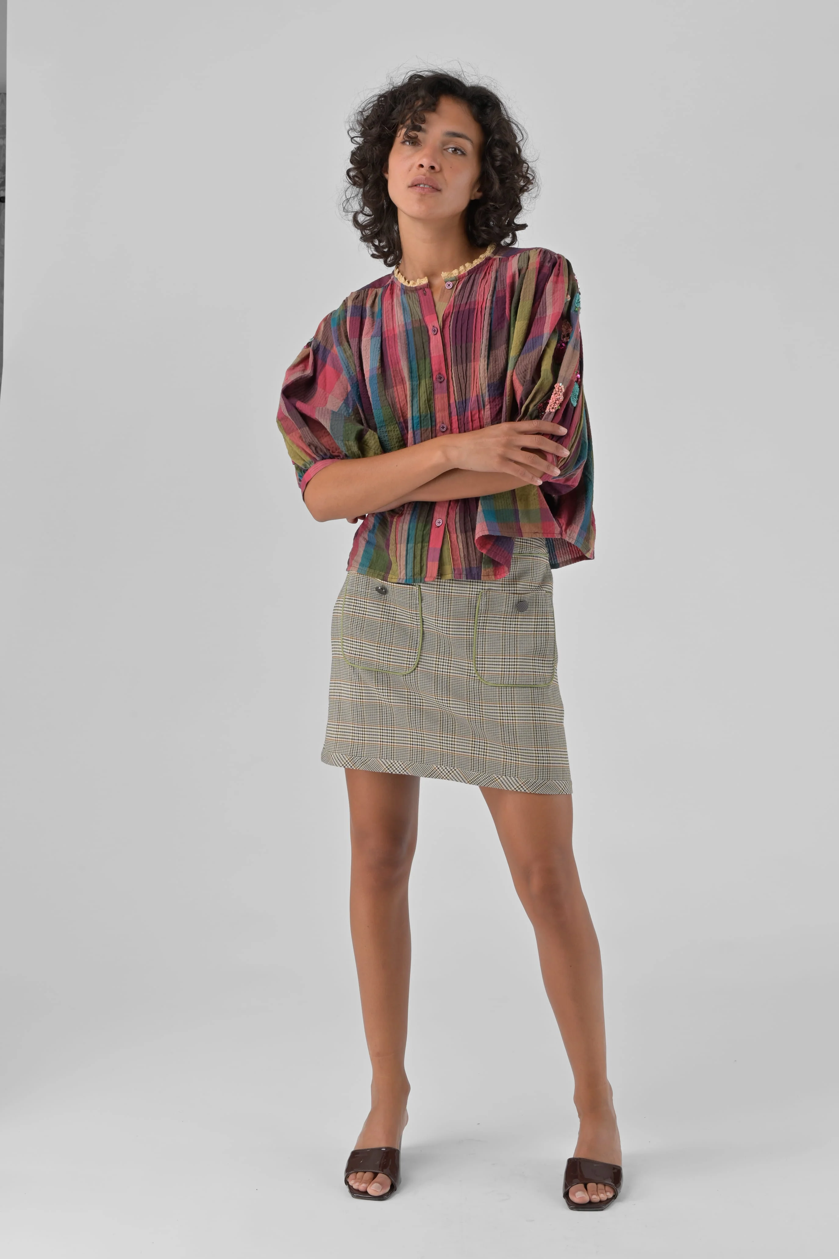 Orfeo Top Mara Multi Check & Sequins - Image 2