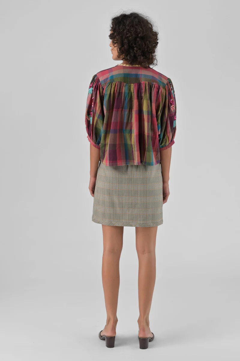 Orfeo Top Mara Multi Check & Sequins - Image 4