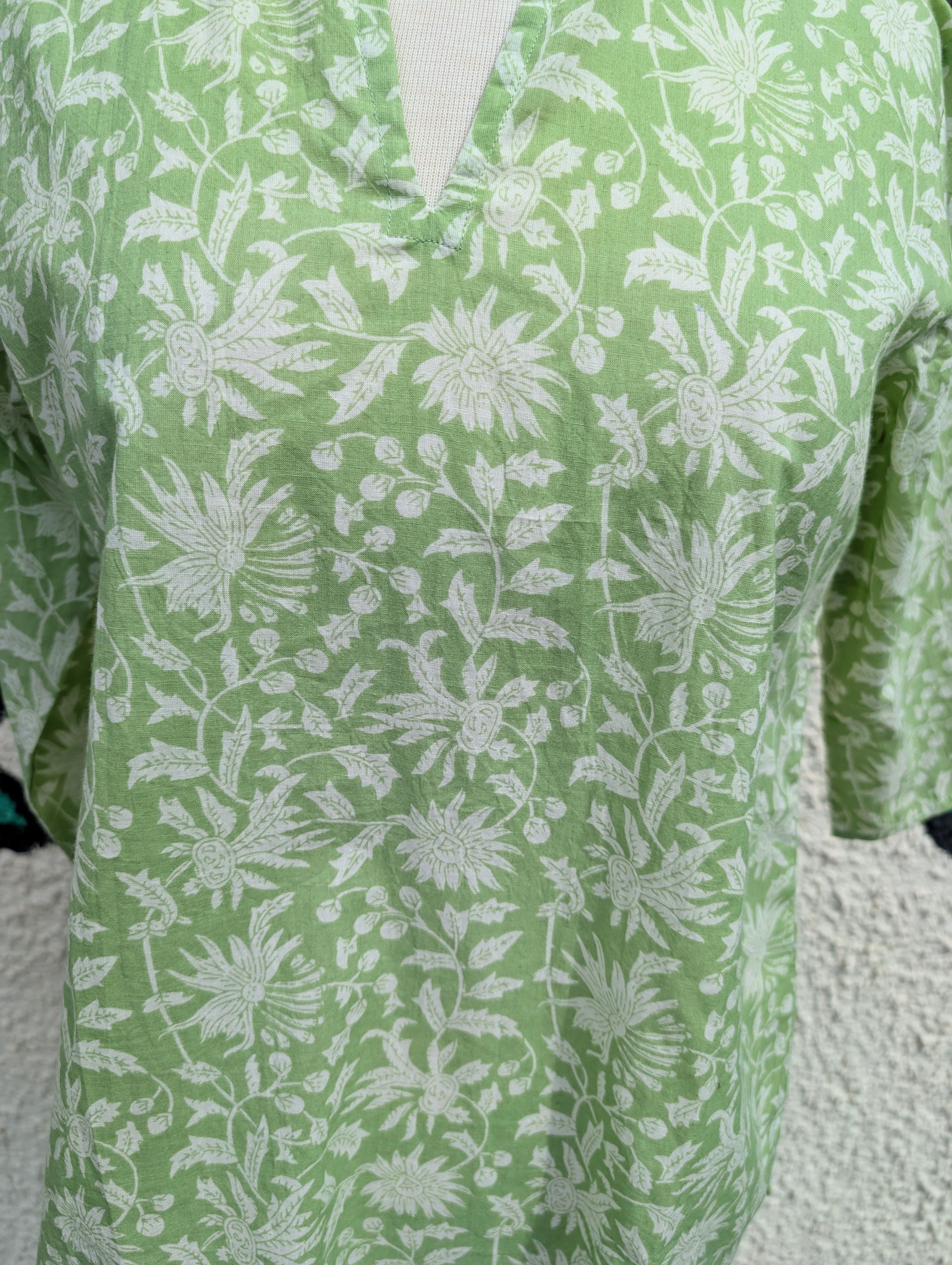 Marianne Pale Green Floral Block Print Cotton Blouse - Image 2