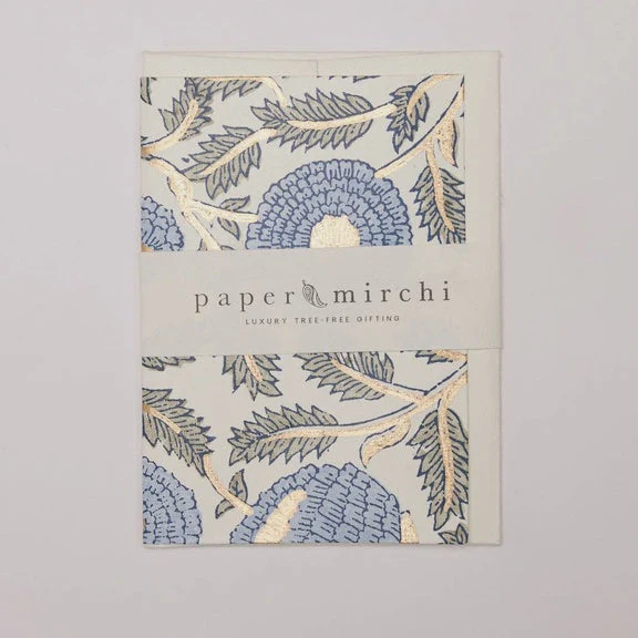 Paper Mirchi Block Printed Card Marigold Glitz Blue Stone