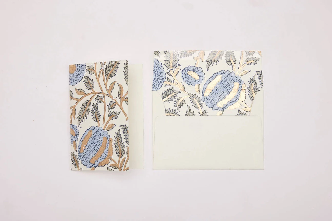 Paper Mirchi Block Printed Card Marigold Glitz Blue Stone - Image 2