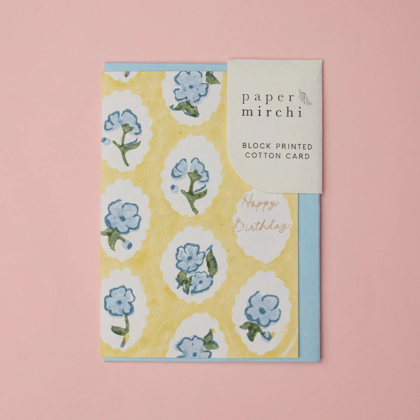 Paper Mirchi Happy Birthday Block Printed Card Scallop Tiles Alaska