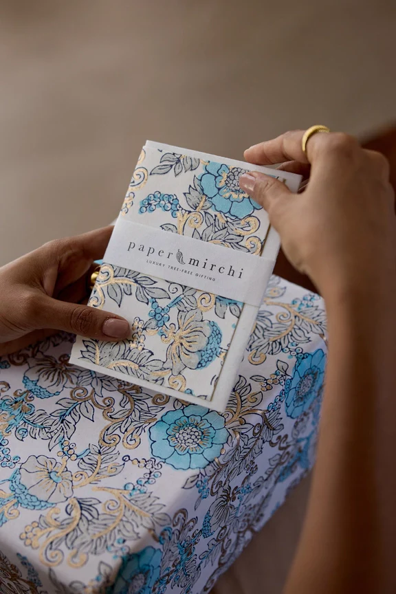 Paper Mirchi Block Printed Card Wild Rose Blue Opal - Image 2