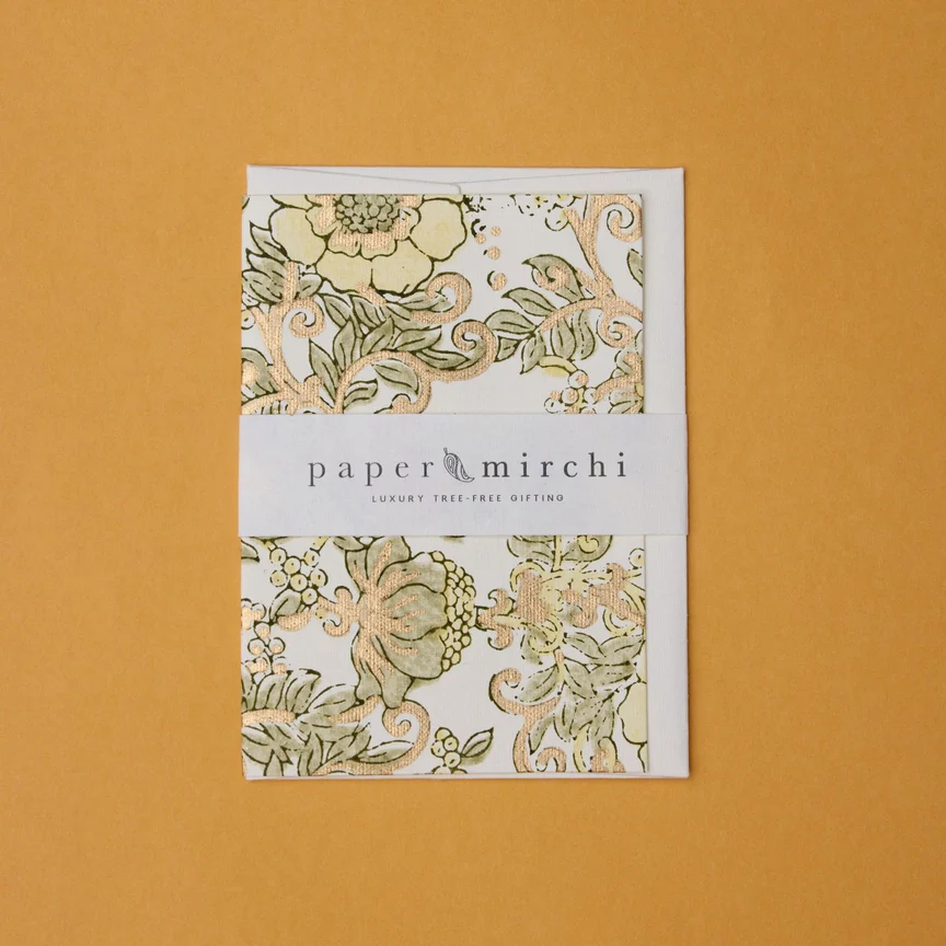 Paper Mirchi Block Printed Card Wild Rose Buttercream - Image 3