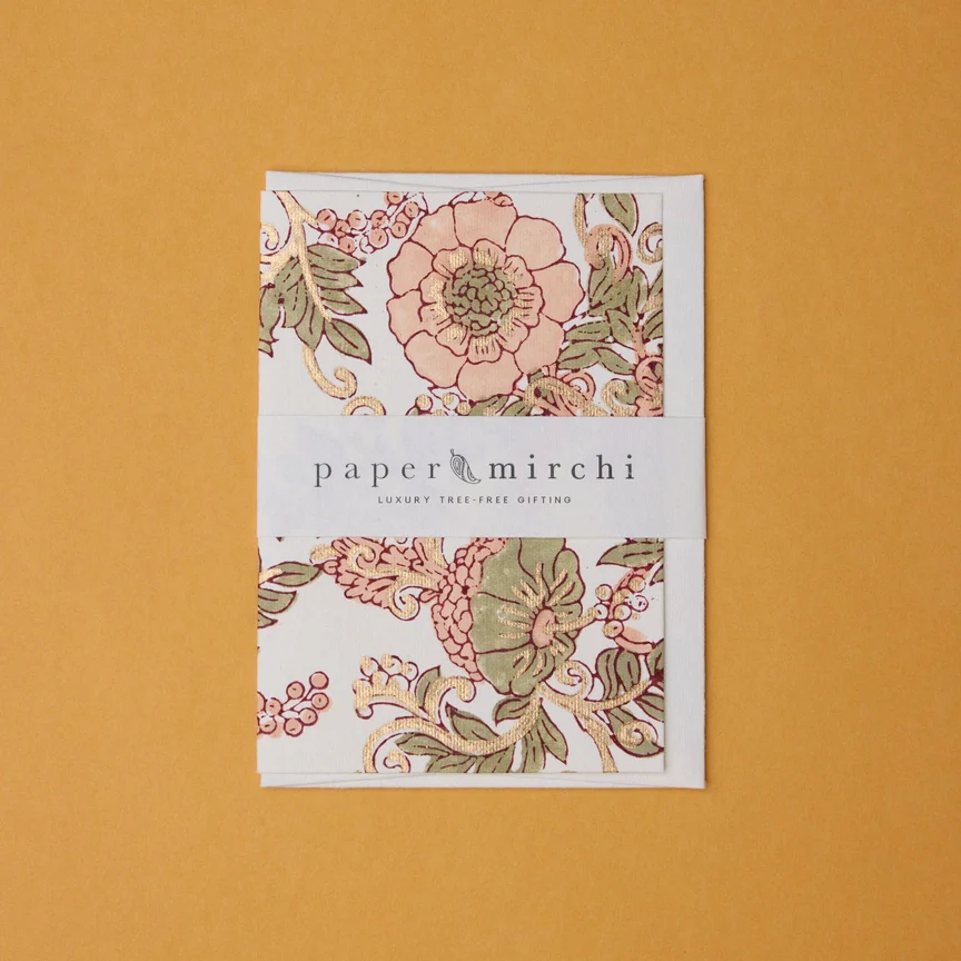 Paper Mirchi Block Printed Card Wild Rose Terracotta - Image 3