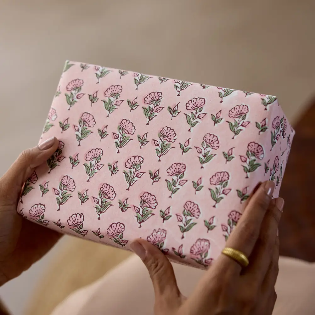Paper Mirchi Block Printed Wrapping Paper Ditsy Floral Blush - Image 2