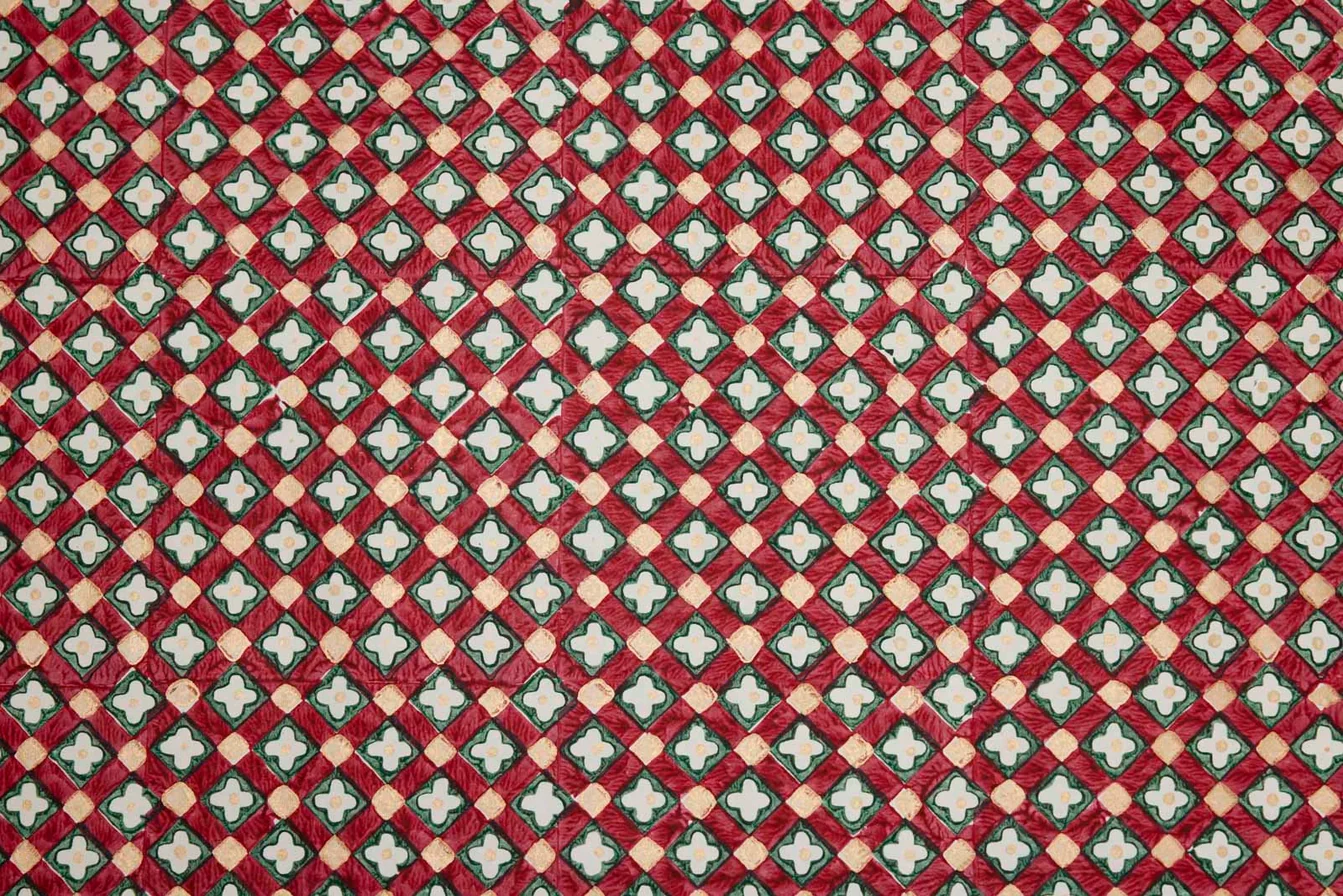 Paper Mirchi Block Printed Wrapping Paper Floral Checks Scarlet - Image 3