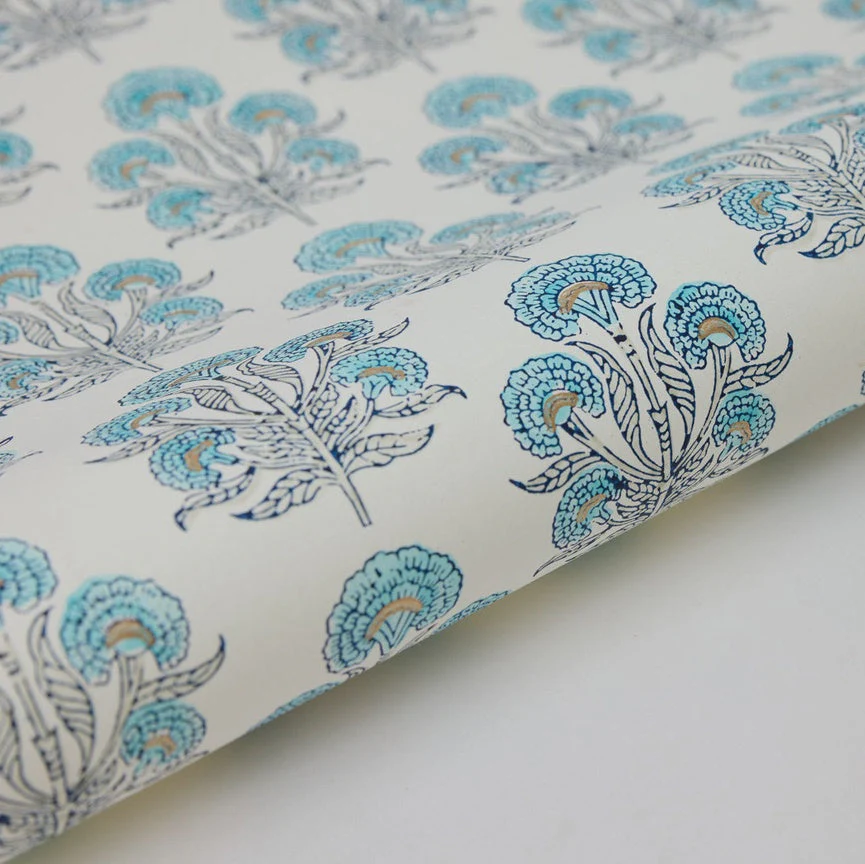 Paper Mirchi Block Printed Wrapping Paper Sheets Bp Aurora Blue Opal
