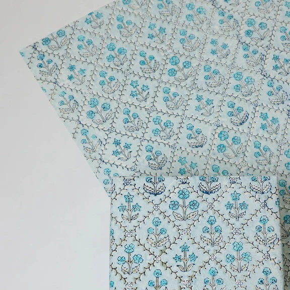 Paper Mirchi Block Printed Wrapping Paper Sheets Bp Floral Lattice Blue Opal - Image 2