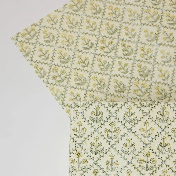 Paper Mirchi Block Printed Wrapping Paper Sheets Bp Floral Lattice Buttercream - Image 2