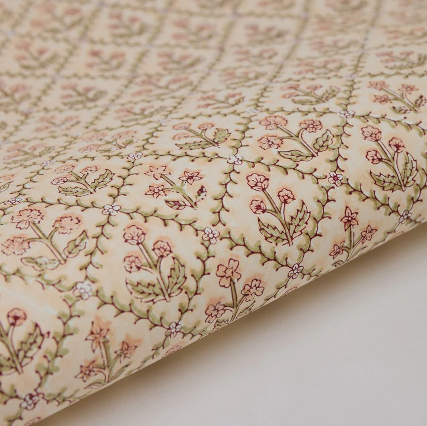 Paper Mirchi Block Printed Wrapping Paper Sheets Bp Floral Lattice Terracotta