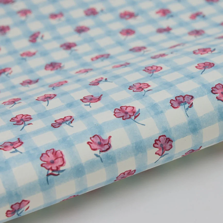 Paper Mirchi Block Printed Wrapping Paper Sheets Bp Gingham Pink Sorbet