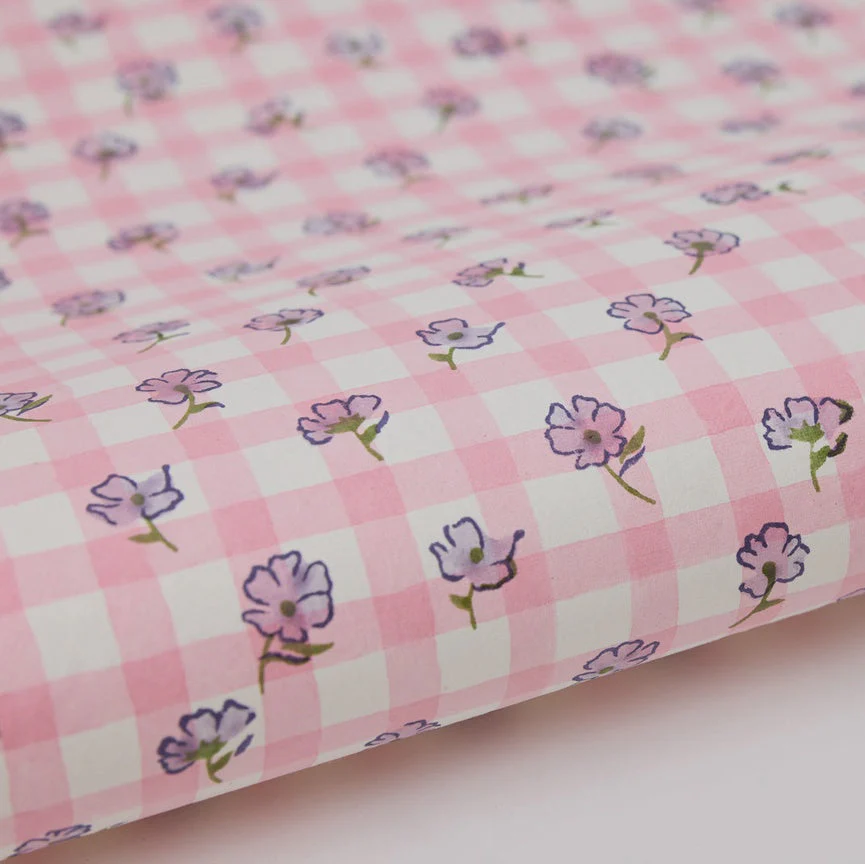 Paper Mirchi Block Printed Wrapping Paper Sheets Bp Gingham Violet Meringue