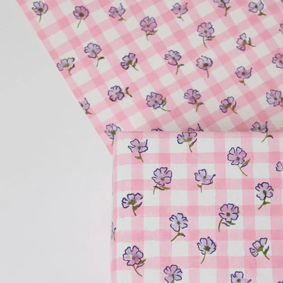Paper Mirchi Block Printed Wrapping Paper Sheets Bp Gingham Violet Meringue - Image 2
