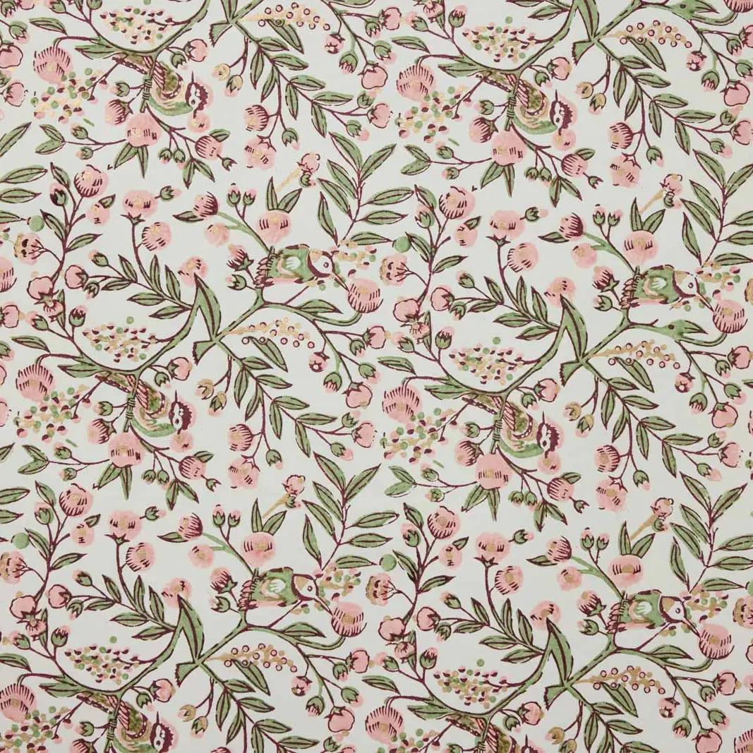 Paper Mirchi Block Printed Wrapping Paper Song Birds Blush - Image 2