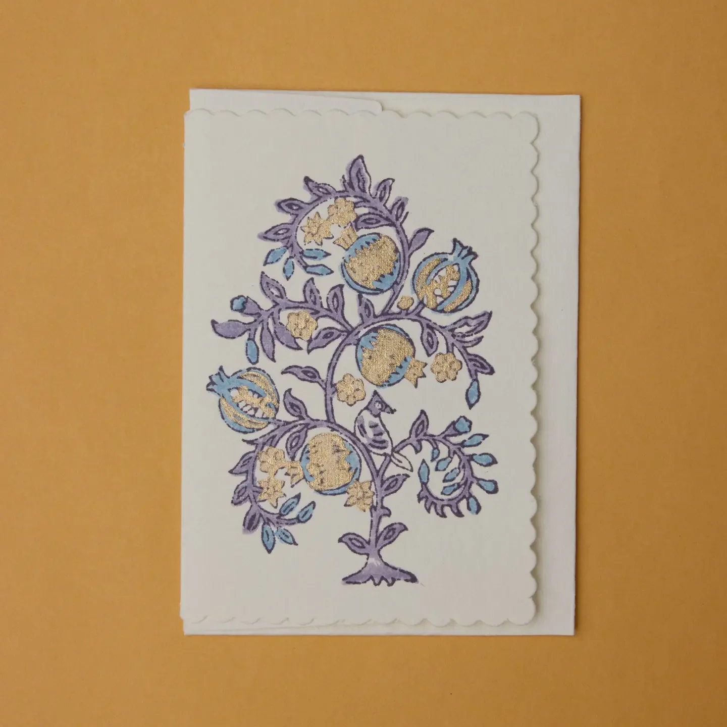 Paper Mirchi Card Hand Block Printed Anaar Lavender