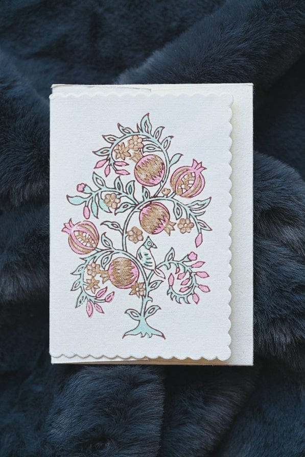 Paper Mirchi Card Hand Block Printed Anaar Mint Rose - Image 2