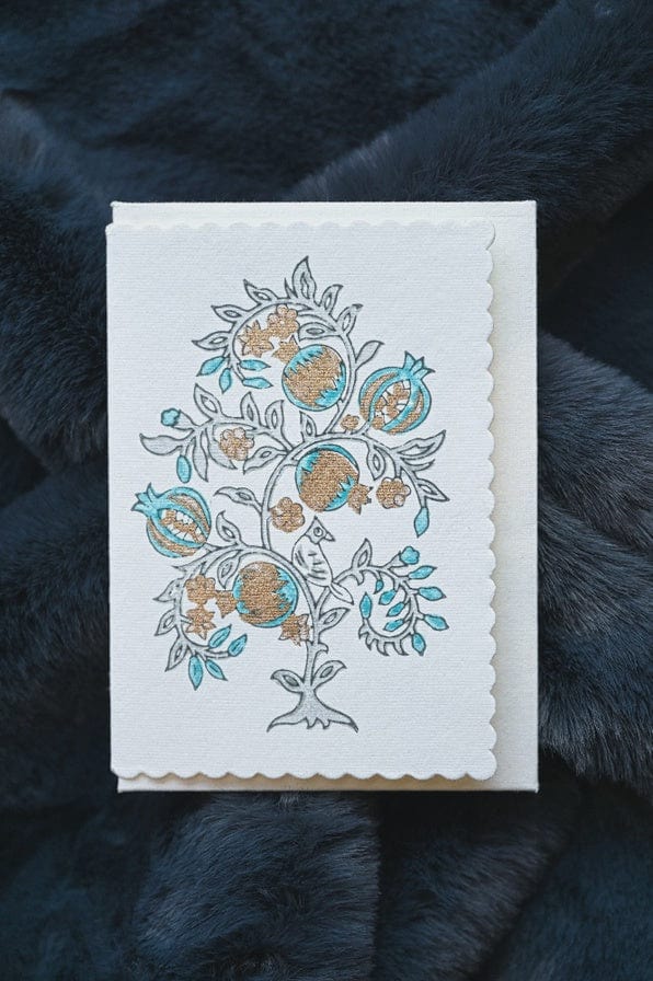 Paper Mirchi Card Hand Block Printed Anaar Turquoise - Image 2