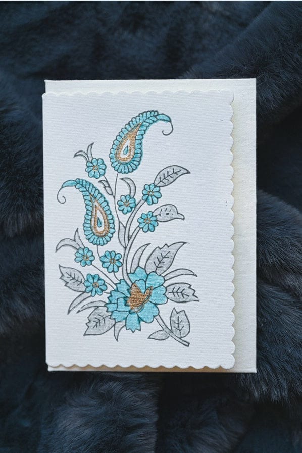 Paper Mirchi  Card Hand Block Printed Kairi Turquoise - Image 2