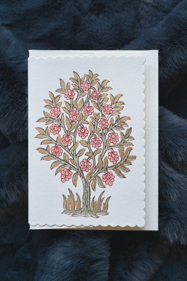 Paper Mirchi Card Hand Block Printed Mogra Coral - Image 2