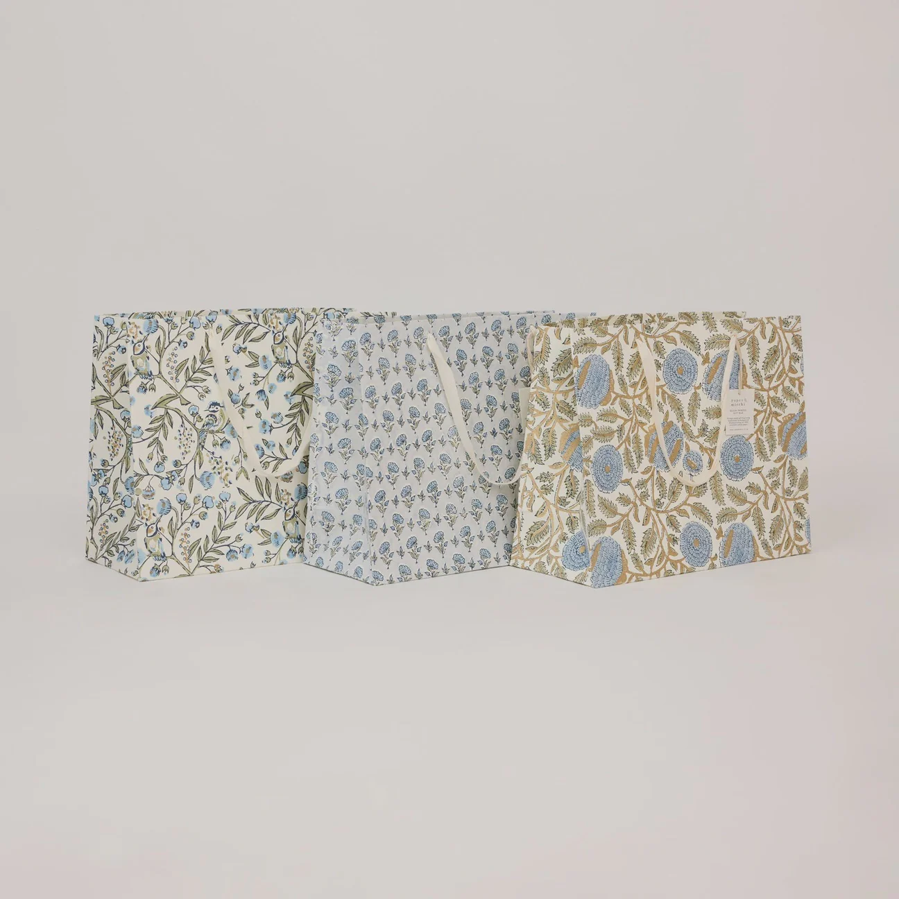 Paper Mirchi Hand Block Printed Gift Bag Large Blue Stone Refresh