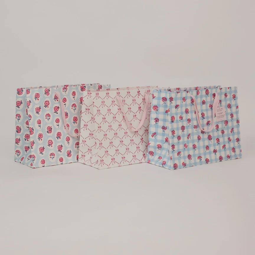 Paper Mirchi Hand Block Printed Gift Bag Large Pink Sorbet