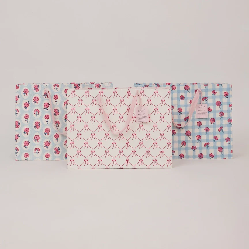 Paper Mirchi Hand Block Printed Gift Bag Large Pink Sorbet - Image 2
