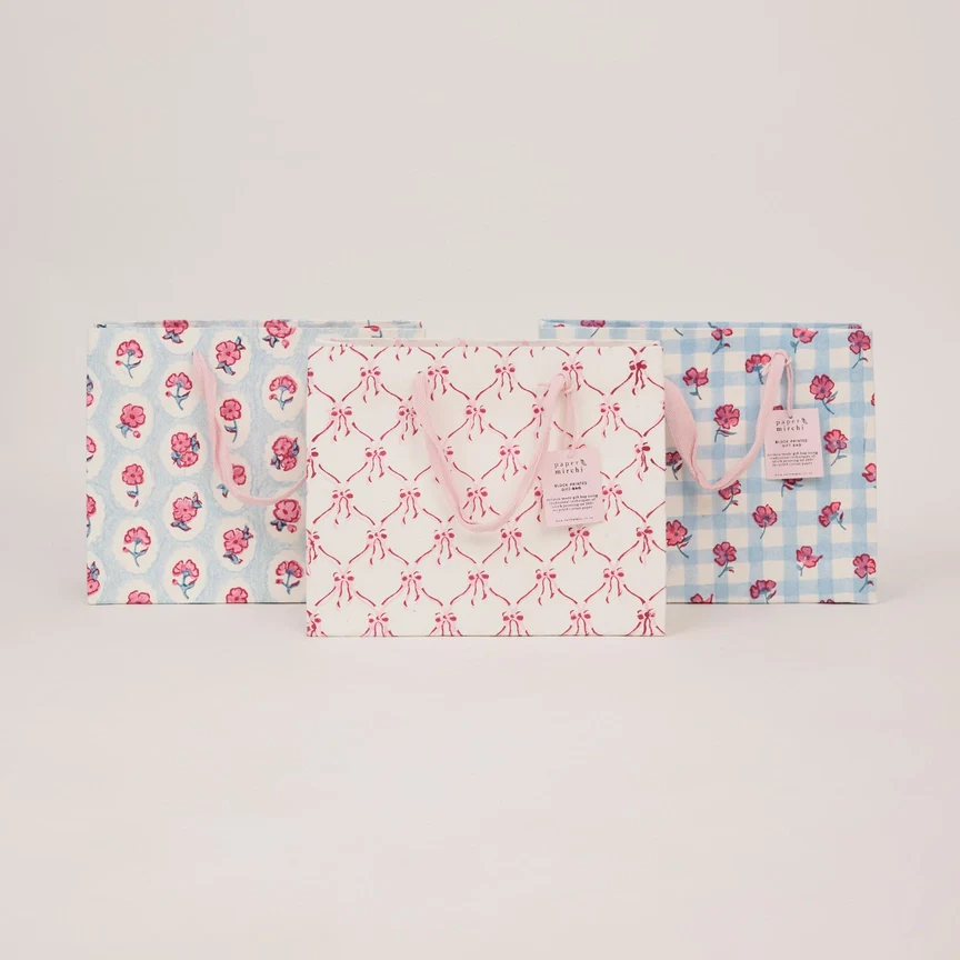 Paper Mirchi Hand Block Printed Gift Bag Medium Pink Sorbet - Image 2