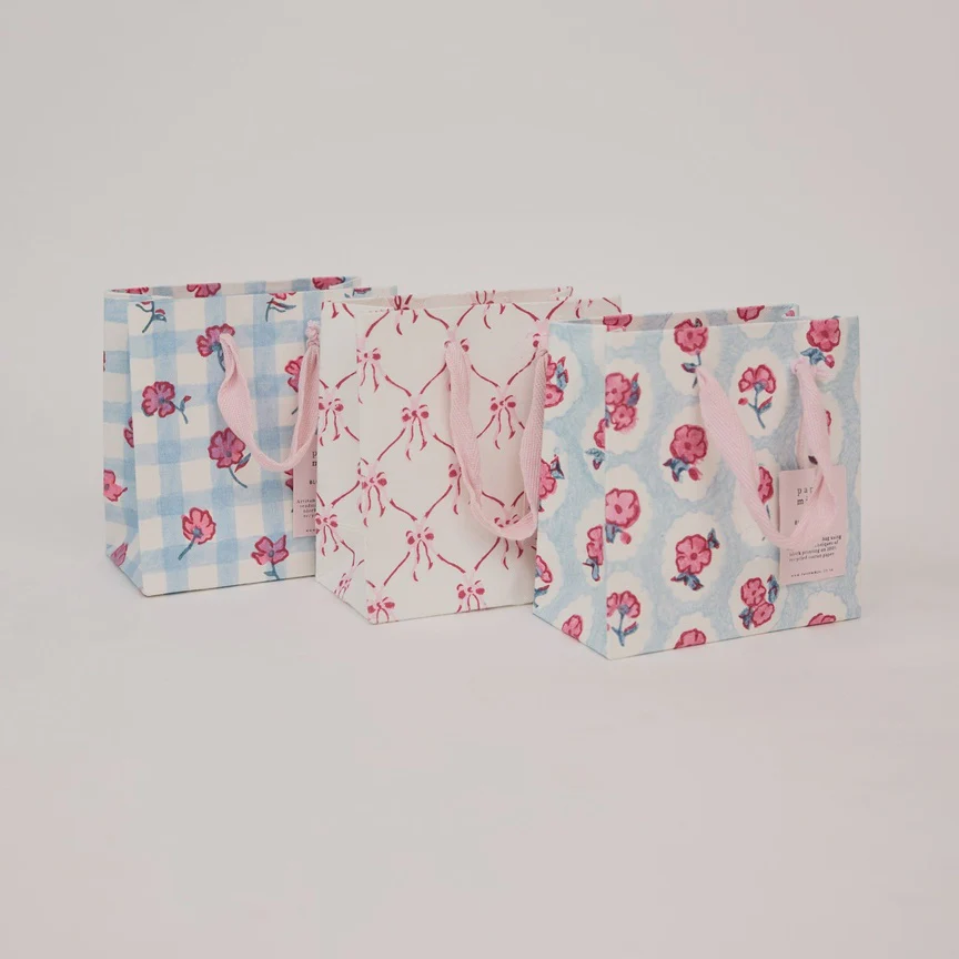Paper Mirchi Hand Block Printed Gift Bag Small Pink Sorbet