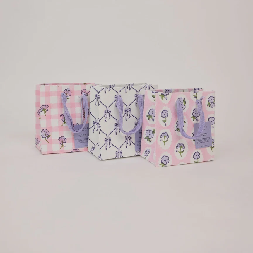 Paper Mirchi Hand Block Printed Gift Bag Small Violet Meringue