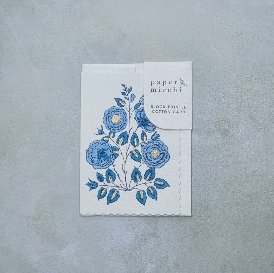 Paper Mirchi Hand Block Printed Greeting Card Gulab Sapphire