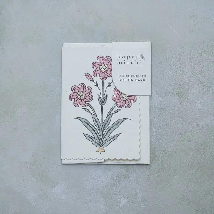 Paper Mirchi Hand Block Printed Greeting Card Nargis Dusky Pink
