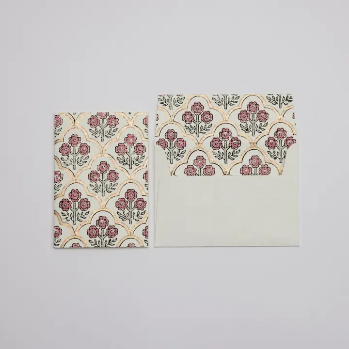 Paper Mirchi Hand Block Printed Greeting Card Trellis Pink Earth - Image 3