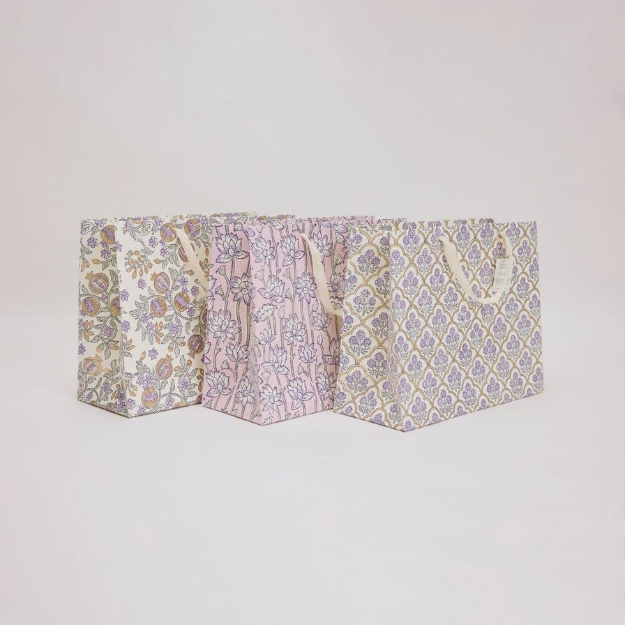 Paper Mirchi Hand Block Printed Large Gift Bag Lavender