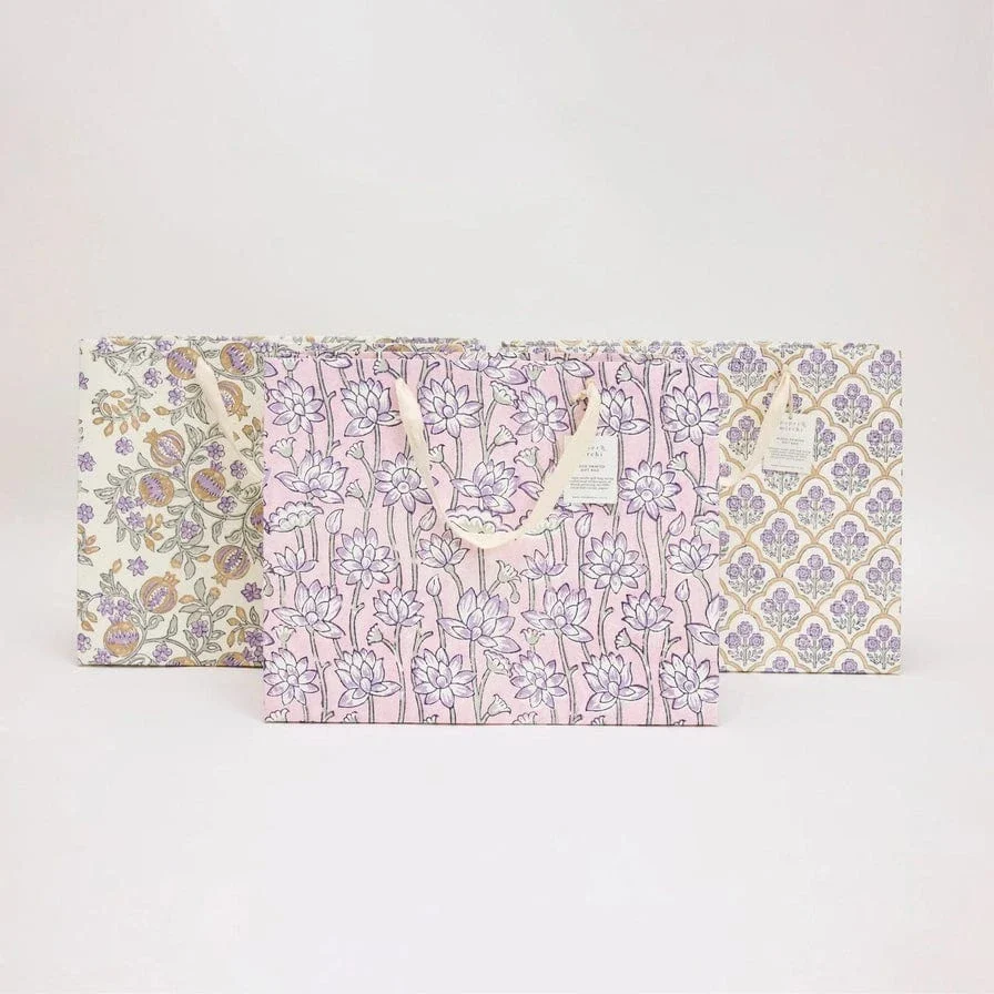 Paper Mirchi Hand Block Printed Large Gift Bag Lavender - Image 2