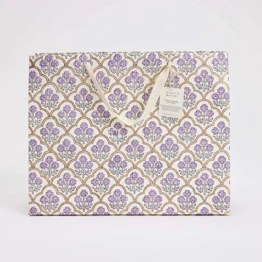 Paper Mirchi Hand Block Printed Large Gift Bag Lavender - Image 3