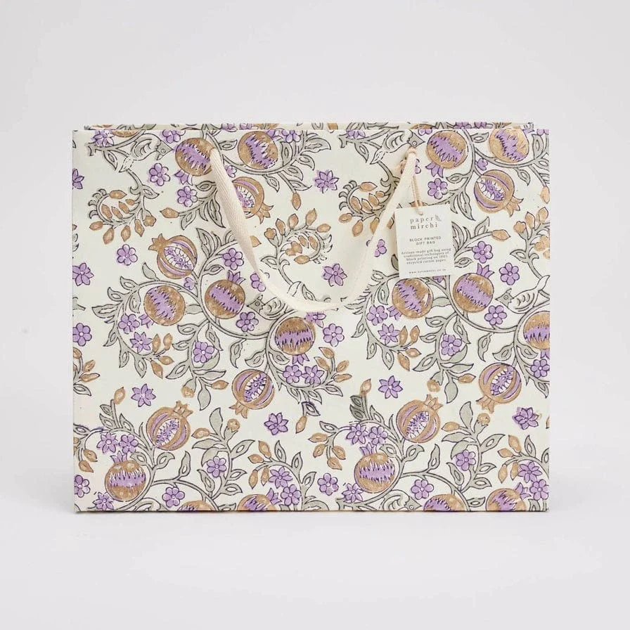 Paper Mirchi Hand Block Printed Large Gift Bag Lavender - Image 4