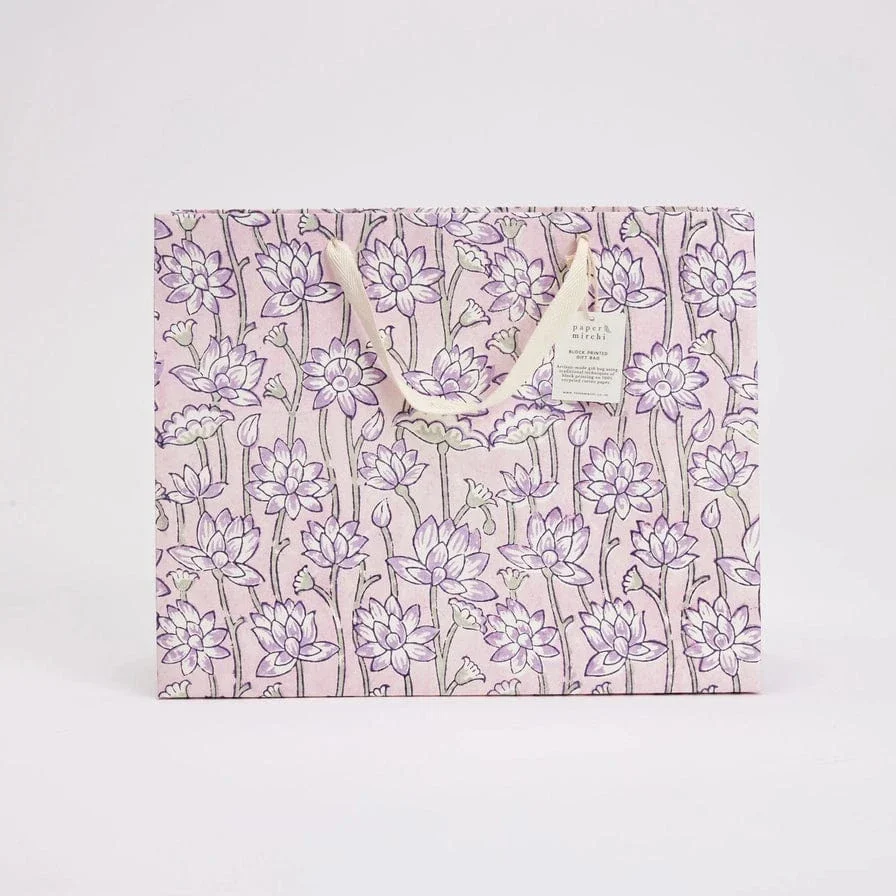 Paper Mirchi Hand Block Printed Large Gift Bag Lavender - Image 5