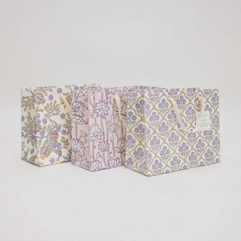 Paper Mirchi Hand Block Printed Medium Gift Bag Lavender